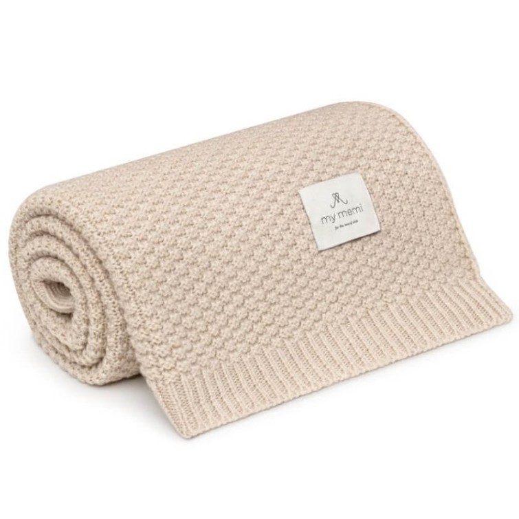 Kocyk ze 100% wełny merino cream Vines <br> - premium collection (Beżowy)