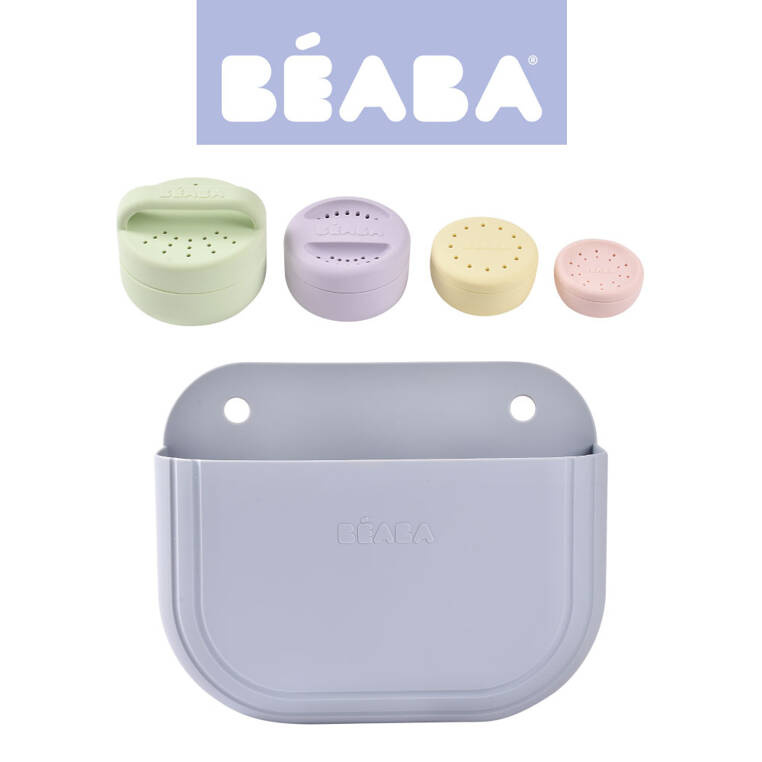 Silikonowy zestaw do kąpieli: zabawki Mint/multi colors i kosz do przechowywania Pebble