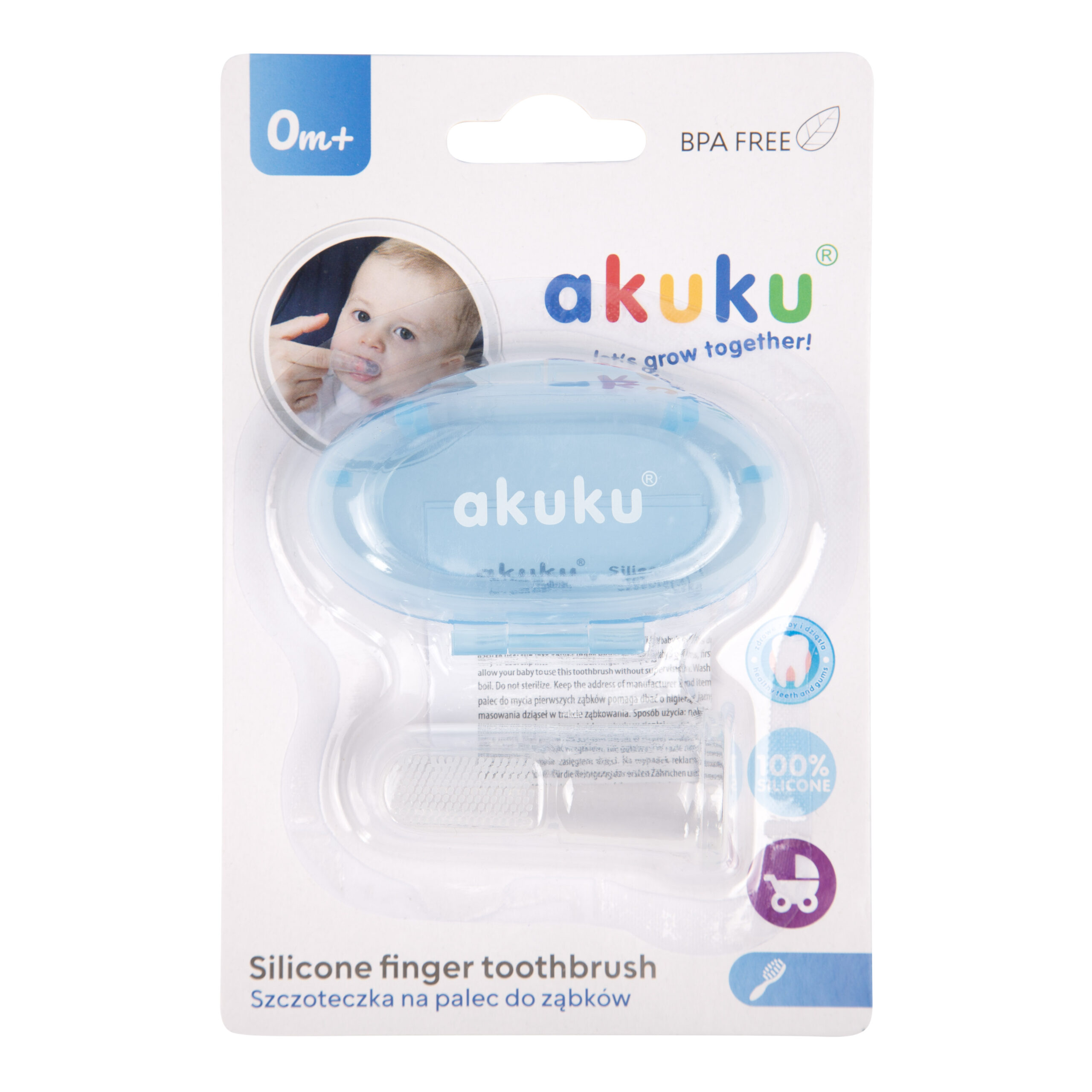 Szczoteczka silikonowa na palec do masażu dziąseł w etui blue