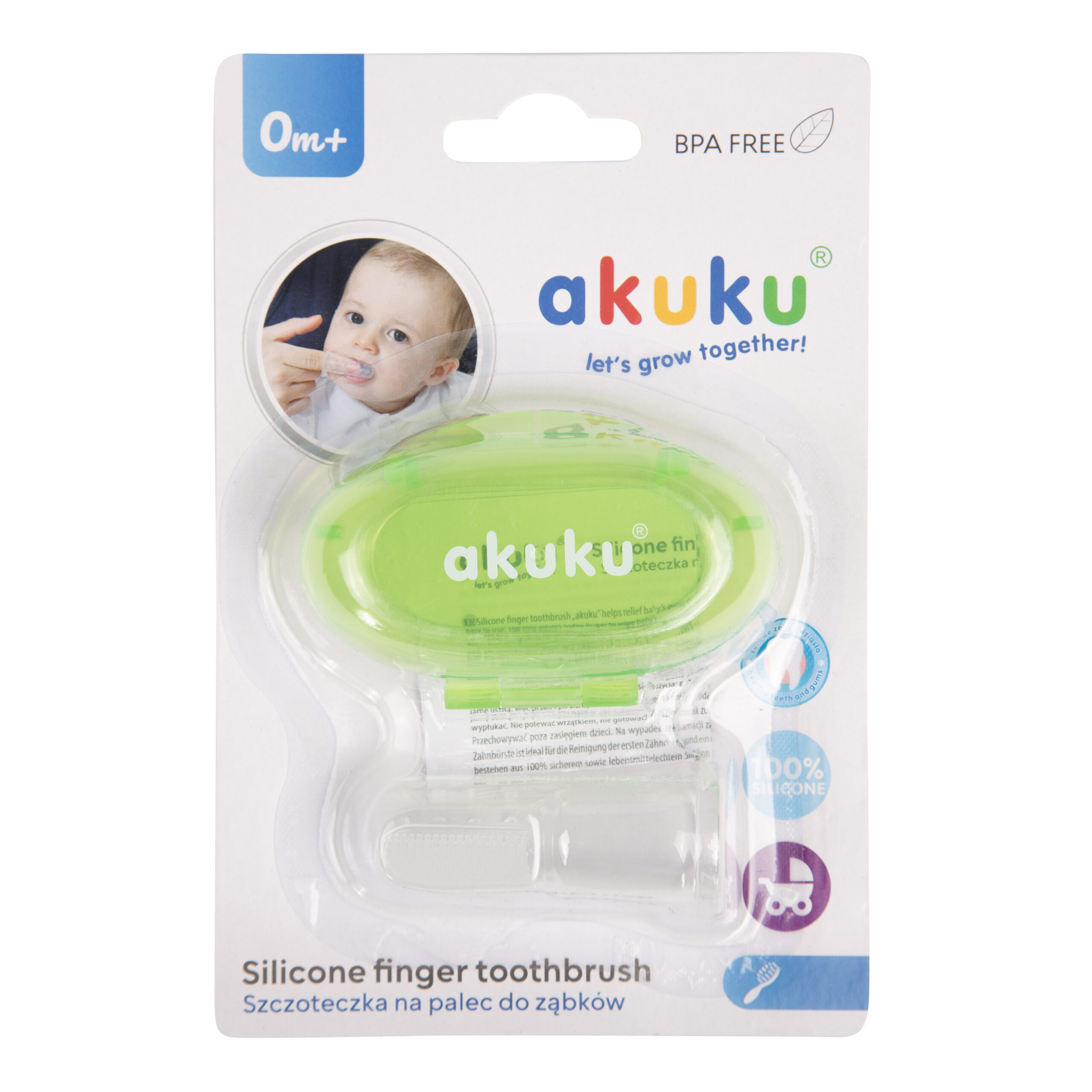 Szczoteczka silikonowa na palec do masażu dziąseł w etui green