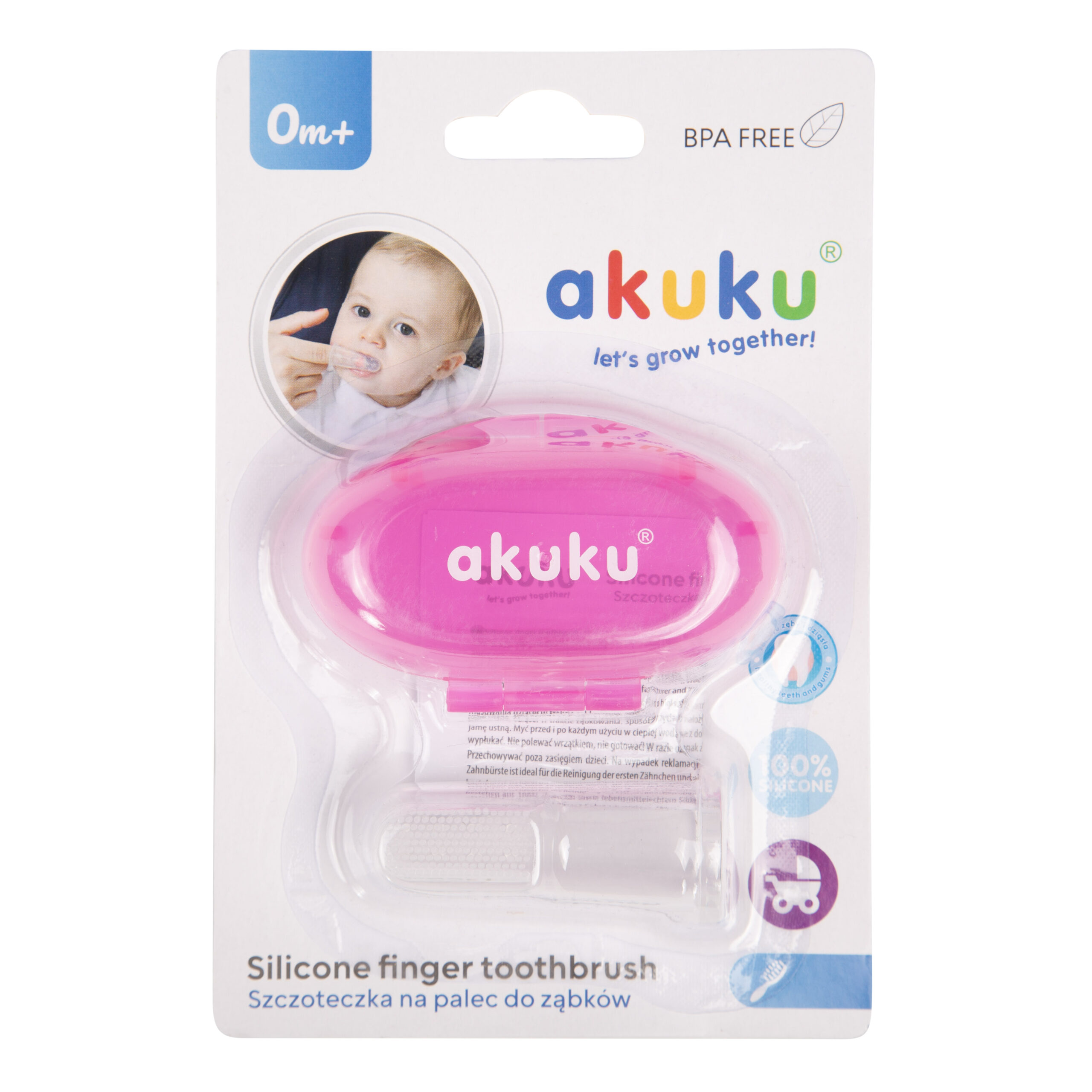 Szczoteczka silikonowa na palec do masażu dziąseł w etui pink